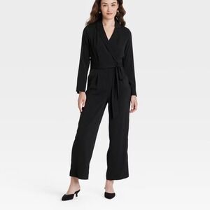 NWT A New Day Black Blazer Style Belted Wide Leg Jumpsuit Women's Medium